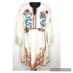 Sana Safinaz cream off white floral embroidered lace trim dress size Medium
